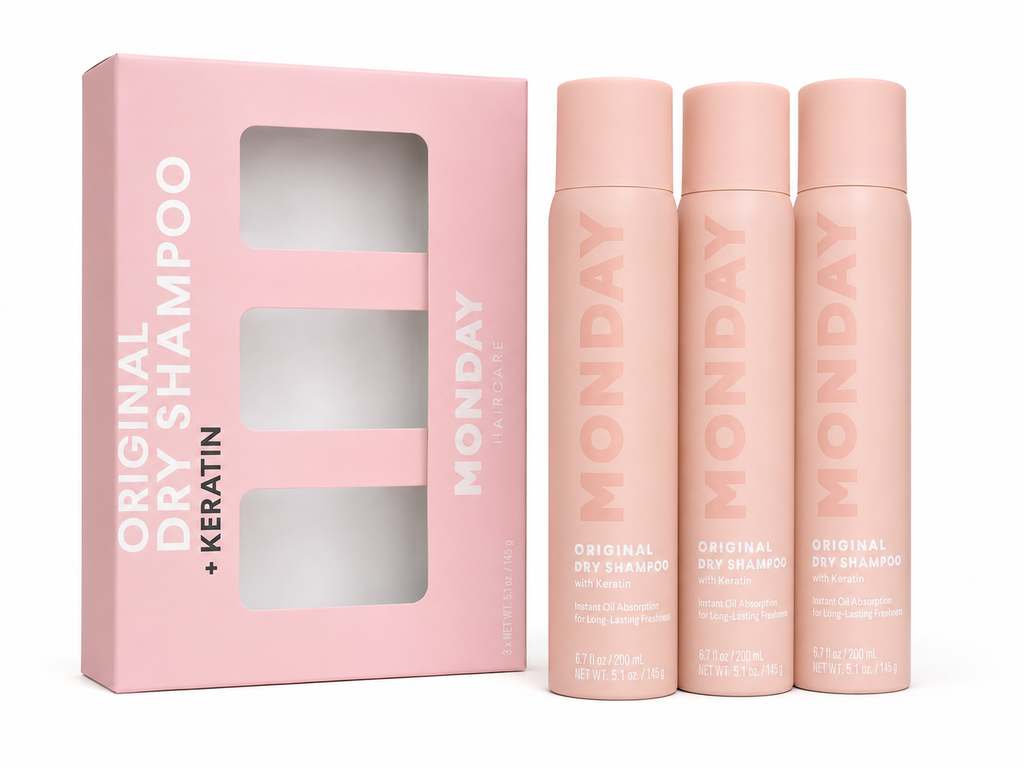 MONDAY Haircare Original Dry Shampoo with Keratin, Instant Oil Absorption, Long-Lasting Freshness, Gardenia Scent, 3 Pack, 6.7 fl oz Each (20.1 fl oz Total)