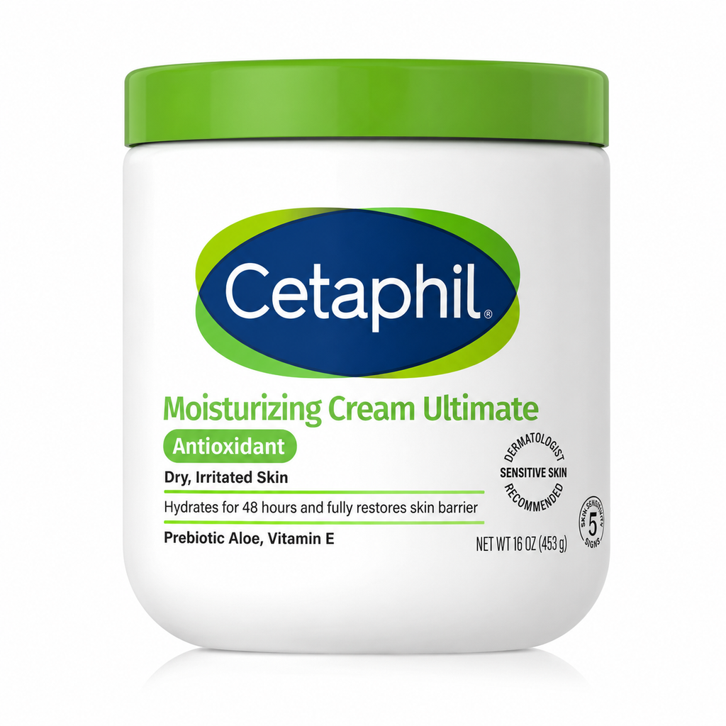 Cetaphil Moisturizing Cream Ultimate with Antioxidant, Prebiotic Aloe & Vitamin E, Fragrance Free Moisturizer for Dry, Sensitive Skin, 48-Hour Hydration, 16 oz