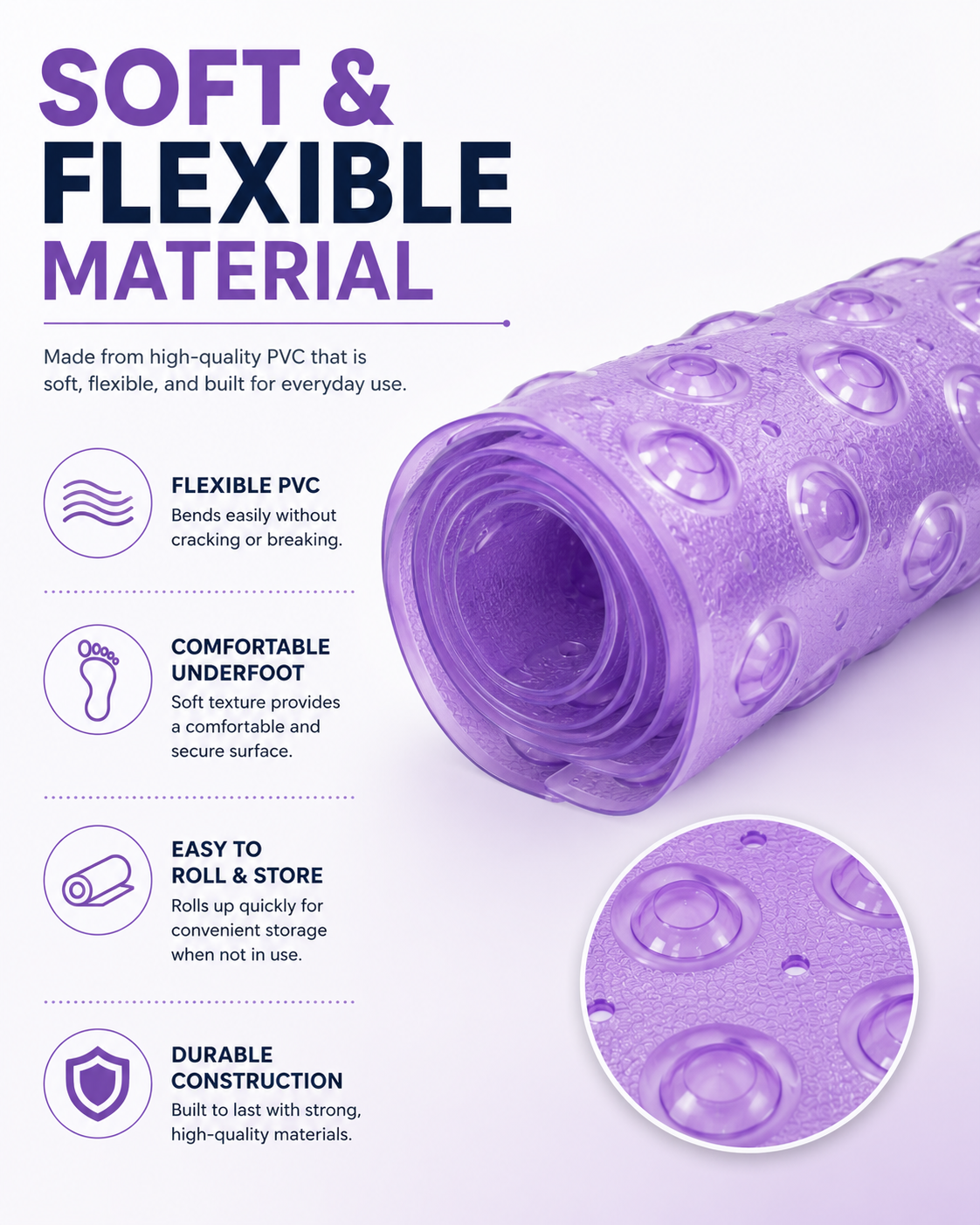 Extra Long Non-Slip Bathtub Mat 40 x 16 Inch, 200 Suction Cups, Fast Drain Holes, Machine Washable Shower Mat for Bathroom,