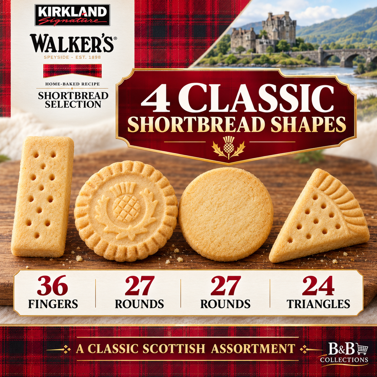 Kirkland Signature Walker’s Shortbread Selection, Scottish Butter Cookies Variety Tin, 114 Pieces, 74.1 oz (4.6 lb)