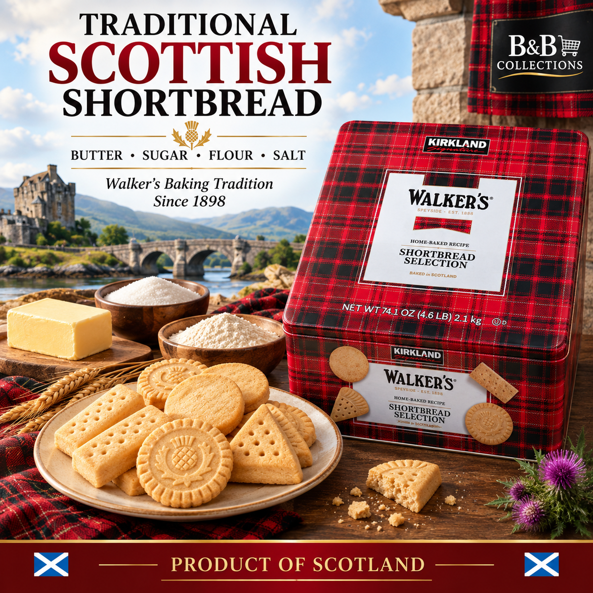 Kirkland Signature Walker’s Shortbread Selection, Scottish Butter Cookies Variety Tin, 114 Pieces, 74.1 oz (4.6 lb)