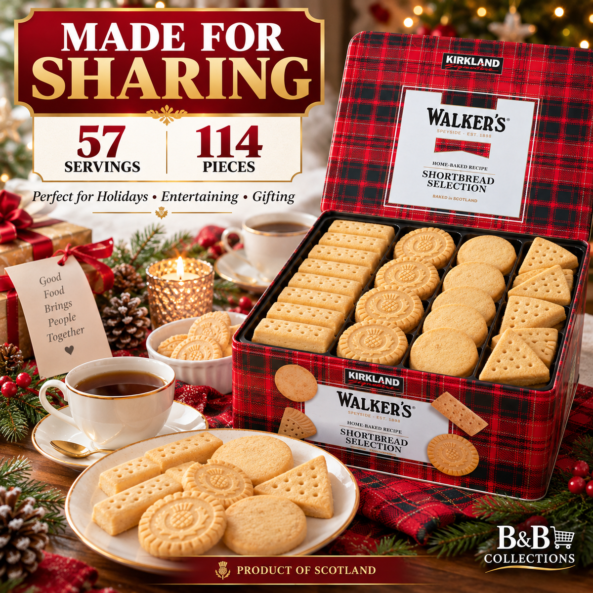 Kirkland Signature Walker’s Shortbread Selection, Scottish Butter Cookies Variety Tin, 114 Pieces, 74.1 oz (4.6 lb)