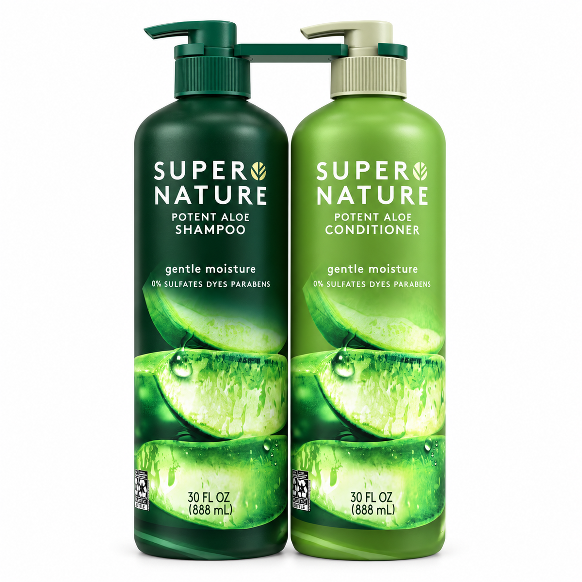 Super Nature Potent Aloe Shampoo and Conditioner Set, Gentle Moisture, 30 fl oz Each, 2 Count