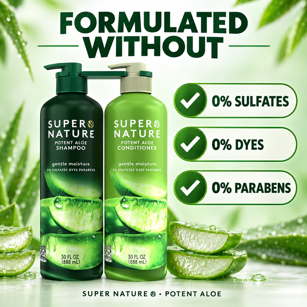 Super Nature Potent Aloe Shampoo and Conditioner Set, Gentle Moisture, 30 fl oz Each, 2 Count
