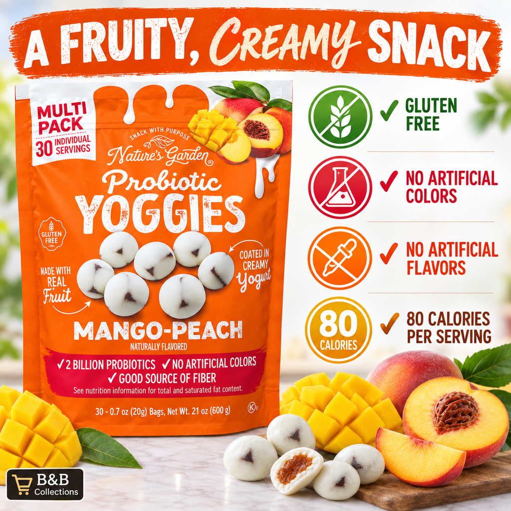 Nature’s Garden Probiotic Yoggies Mango-Peach, Creamy Yogurt Coated Fruit Bites, 30 Count, 21 oz
