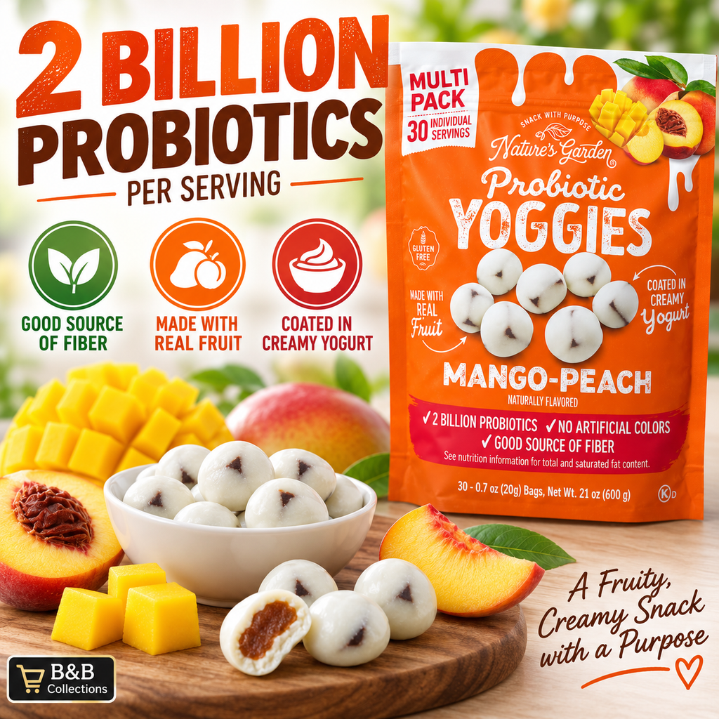 Nature’s Garden Probiotic Yoggies Mango-Peach, Creamy Yogurt Coated Fruit Bites, 30 Count, 21 oz