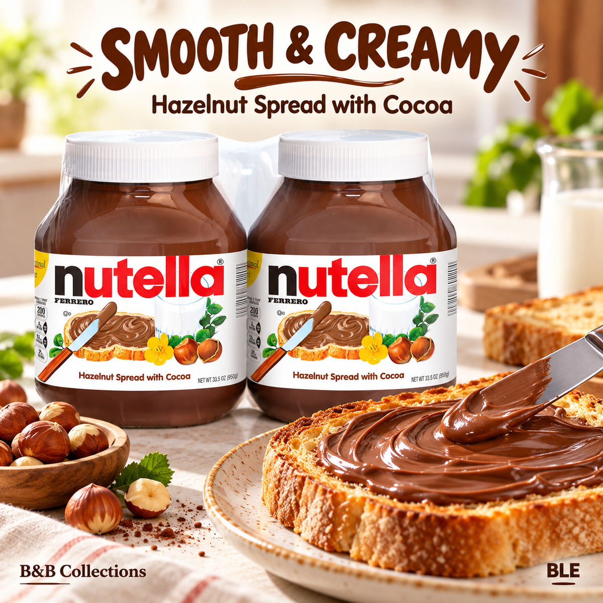 Nutella Hazelnut Spread with Cocoa, 33.5 oz Jars, 2 Count, 67 oz Total