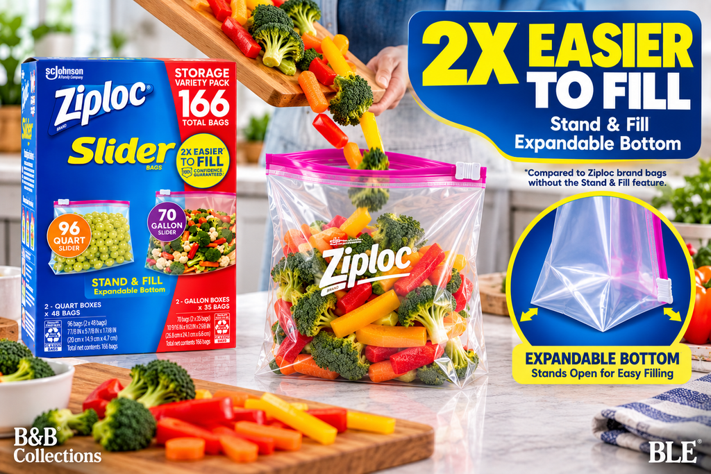 Ziploc Slider Storage Bags Variety Pack, Quart & Gallon, Expandable Bottom, 166 Count