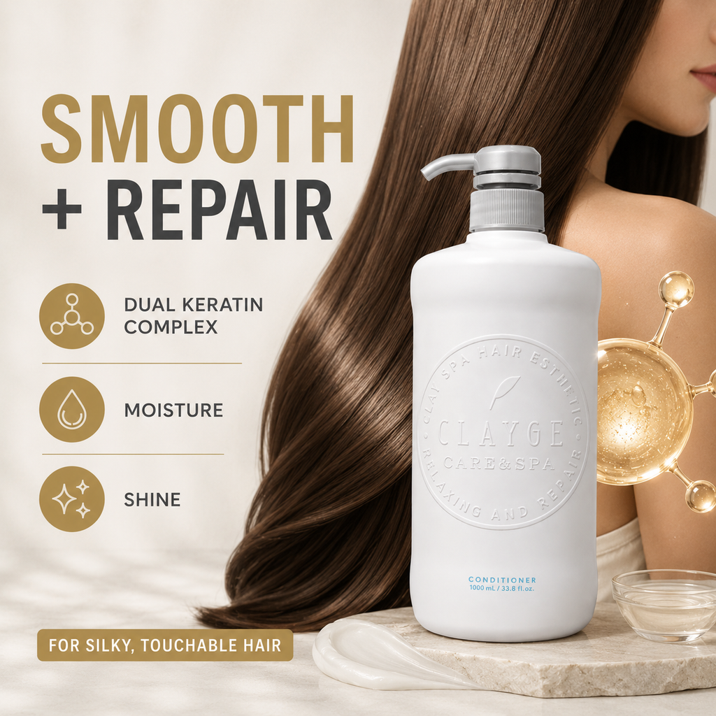 CLAYGE Smooth Shampoo & Conditioner Set, Clay-Based Scalp Cleansing & Keratin Hair Repair, Floral & Musk, 33.8 fl oz Each, 2-Piece Set, Made in Japan