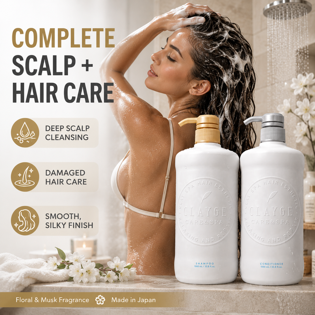 CLAYGE Smooth Shampoo & Conditioner Set, Clay-Based Scalp Cleansing & Keratin Hair Repair, Floral & Musk, 33.8 fl oz Each, 2-Piece Set, Made in Japan