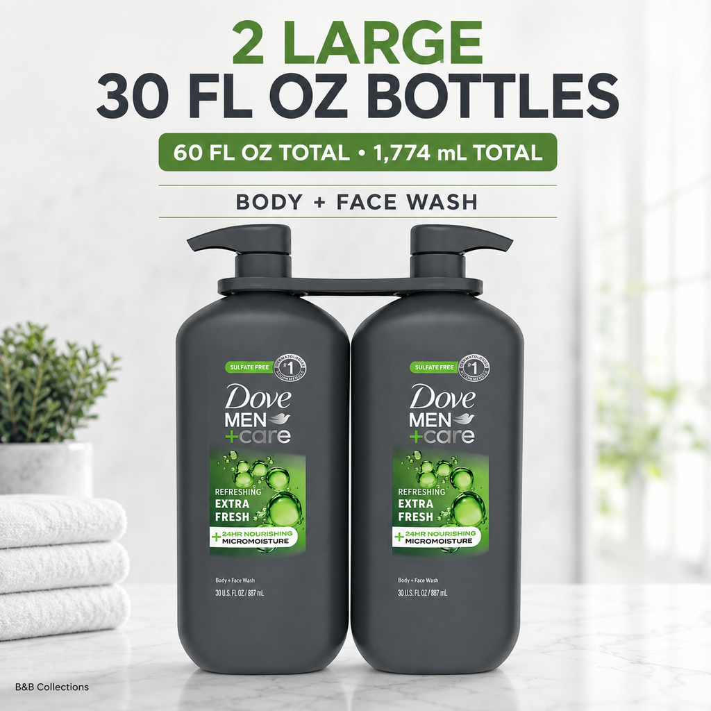 Dove Men+Care Refreshing Extra Fresh Body and Face Wash, Sulfate & Paraben Free, 30 fl oz, 2 Pack