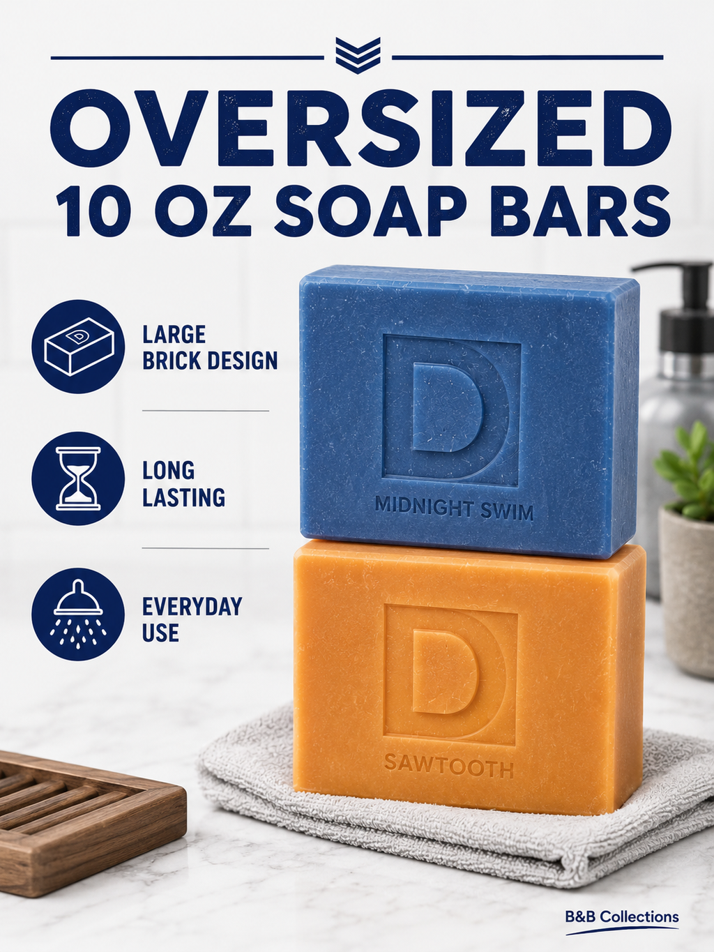 Duke Cannon Big Ass Bricks of Soap Variety Pack, 4 Large Bar Soaps, 10 oz Each (40 oz Total), Midnight Swim & Sawtooth Men's Bar Soap