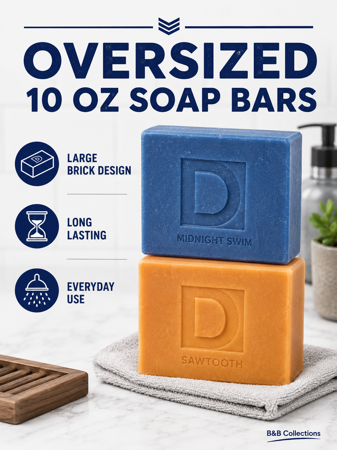 Duke Cannon Big Ass Bricks of Soap Variety Pack, 4 Large Bar Soaps, 10 oz Each (40 oz Total), Midnight Swim & Sawtooth Men's Bar Soap