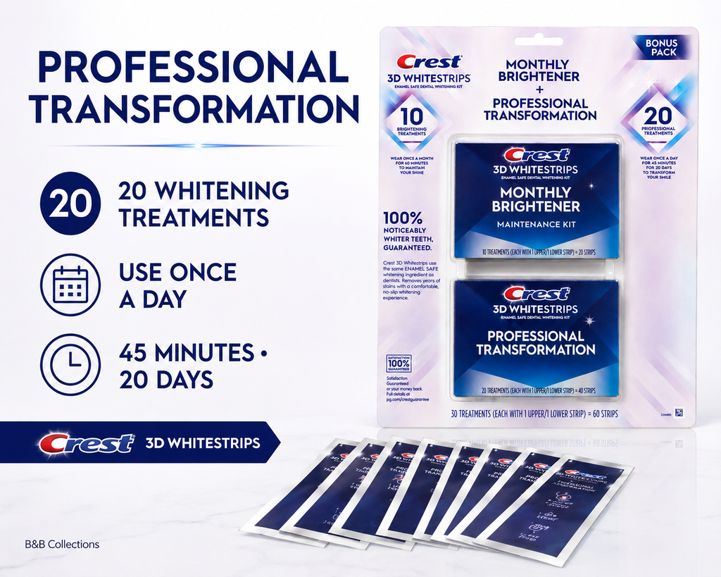 Crest 3D Whitestrips Professional Transformation Teeth Whitening Kit + Monthly Brightener, 30 Treatments, 60 Strips