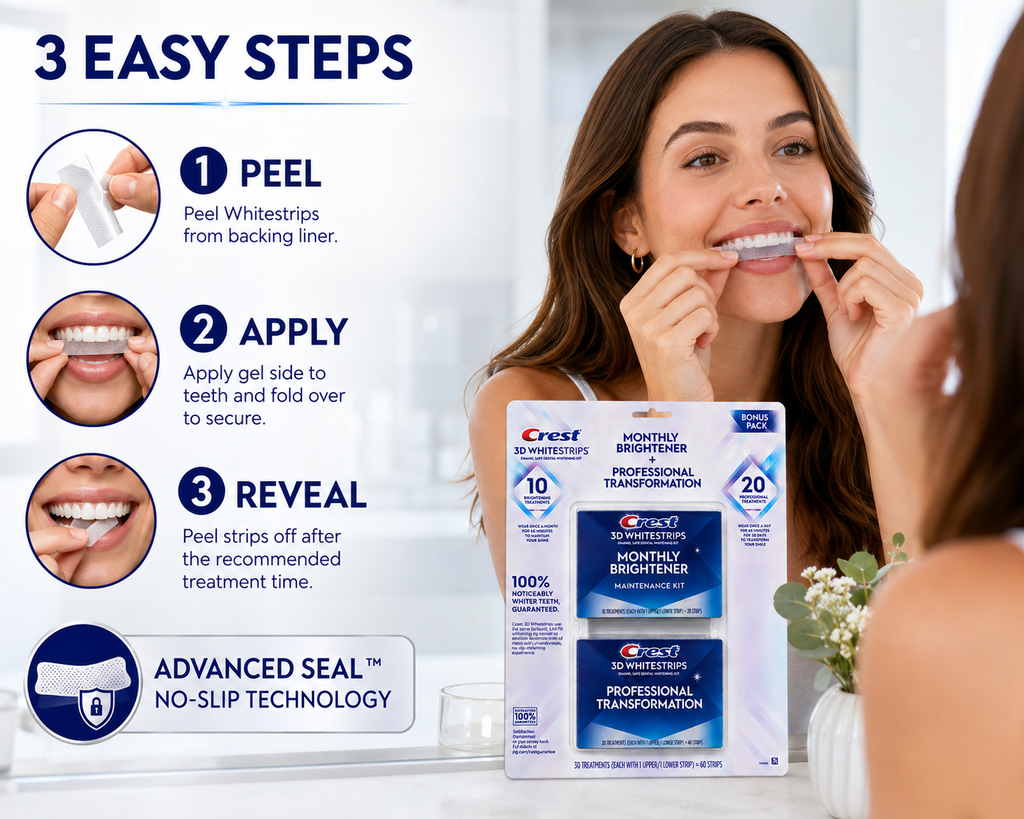 Crest 3D Whitestrips Professional Transformation Teeth Whitening Kit + Monthly Brightener, 30 Treatments, 60 Strips