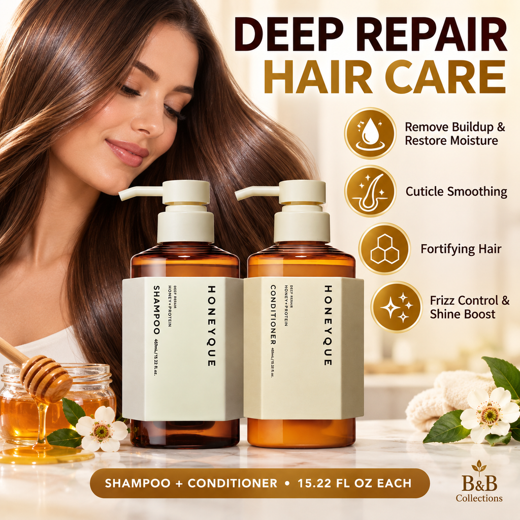 HONEYQUE Deep Repair Shampoo & Conditioner Set with Manuka Honey & Triple Protein, Frizz Control, 15.22 fl oz Each, 2 Count