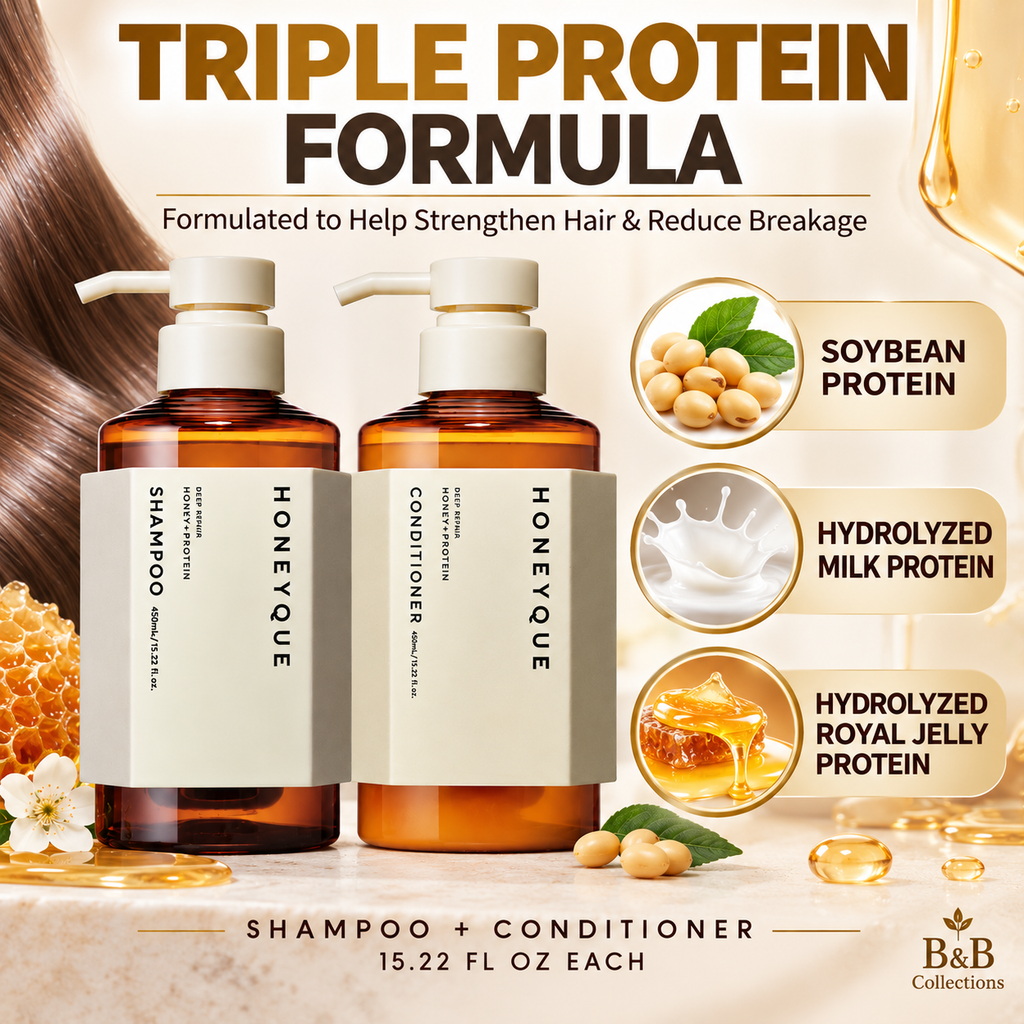 HONEYQUE Deep Repair Shampoo & Conditioner Set with Manuka Honey & Triple Protein, Frizz Control, 15.22 fl oz Each, 2 Count