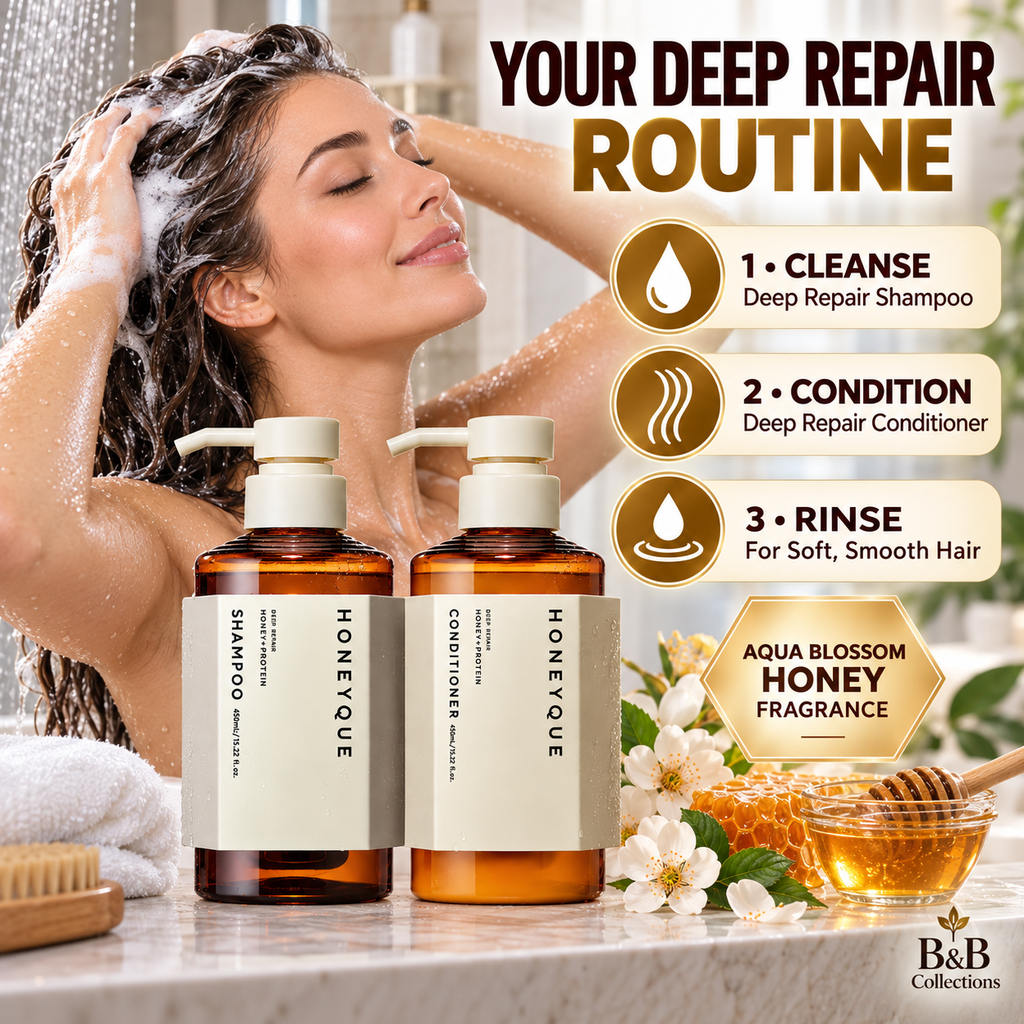 HONEYQUE Deep Repair Shampoo & Conditioner Set with Manuka Honey & Triple Protein, Frizz Control, 15.22 fl oz Each, 2 Count