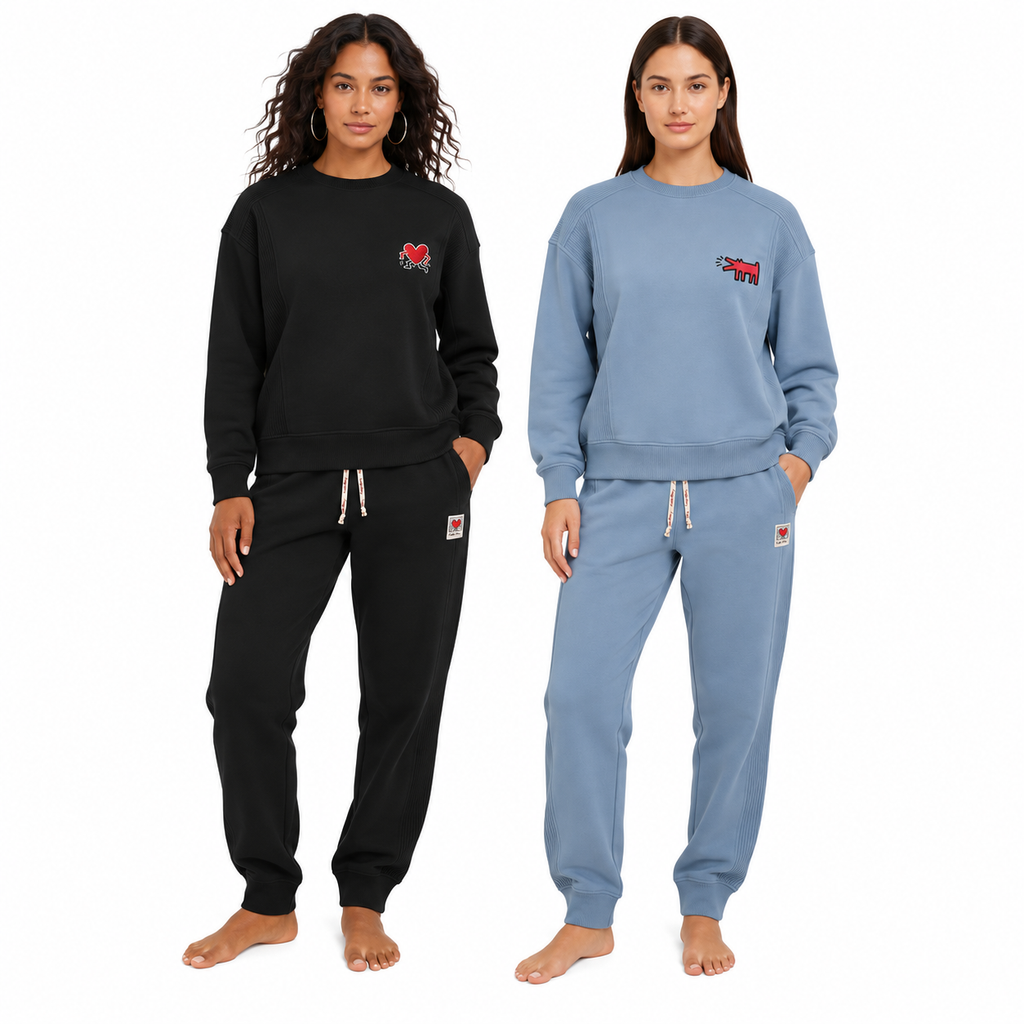 Keith Haring Women’s 2-Piece Crewneck Sweatshirt and Jogger Lounge Set, Sizes S–XXL