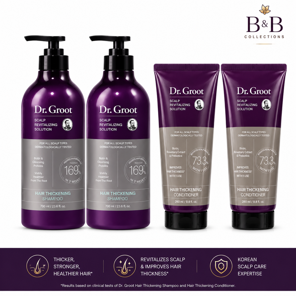 Dr. Groot Hair Thickening Shampoo & Conditioner Set, Scalp Revitalizing Hair Care, 2 Shampoo + 2 Conditioner, Biotin & Rosemary Extract, 4 Count