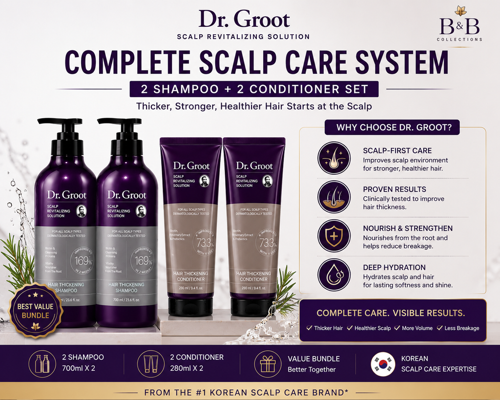 Dr. Groot Hair Thickening Shampoo & Conditioner Set, Scalp Revitalizing Hair Care, 2 Shampoo + 2 Conditioner, Biotin & Rosemary Extract, 4 Count