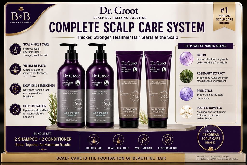 Dr. Groot Hair Thickening Shampoo & Conditioner Set, Scalp Revitalizing Hair Care, 2 Shampoo + 2 Conditioner, Biotin & Rosemary Extract, 4 Count