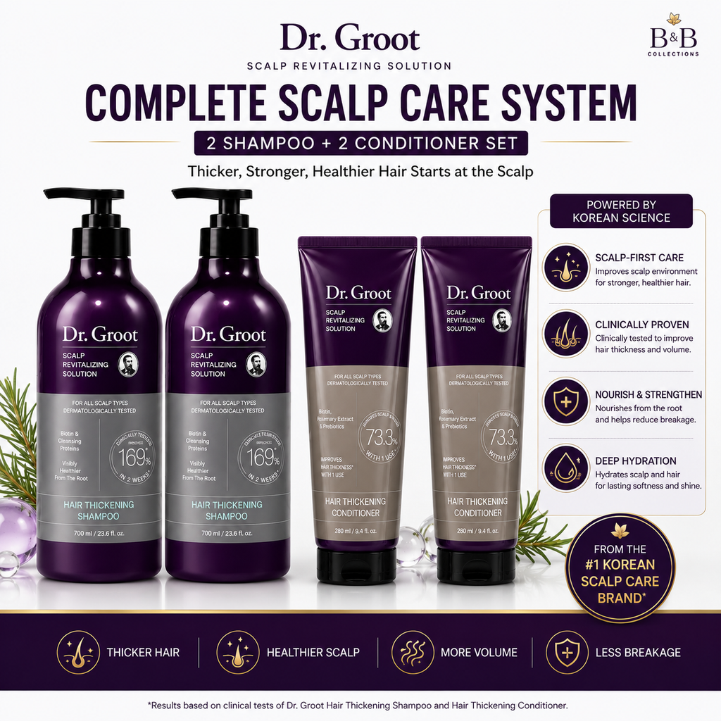 Dr. Groot Hair Thickening Shampoo & Conditioner Set, Scalp Revitalizing Hair Care, 2 Shampoo + 2 Conditioner, Biotin & Rosemary Extract, 4 Count