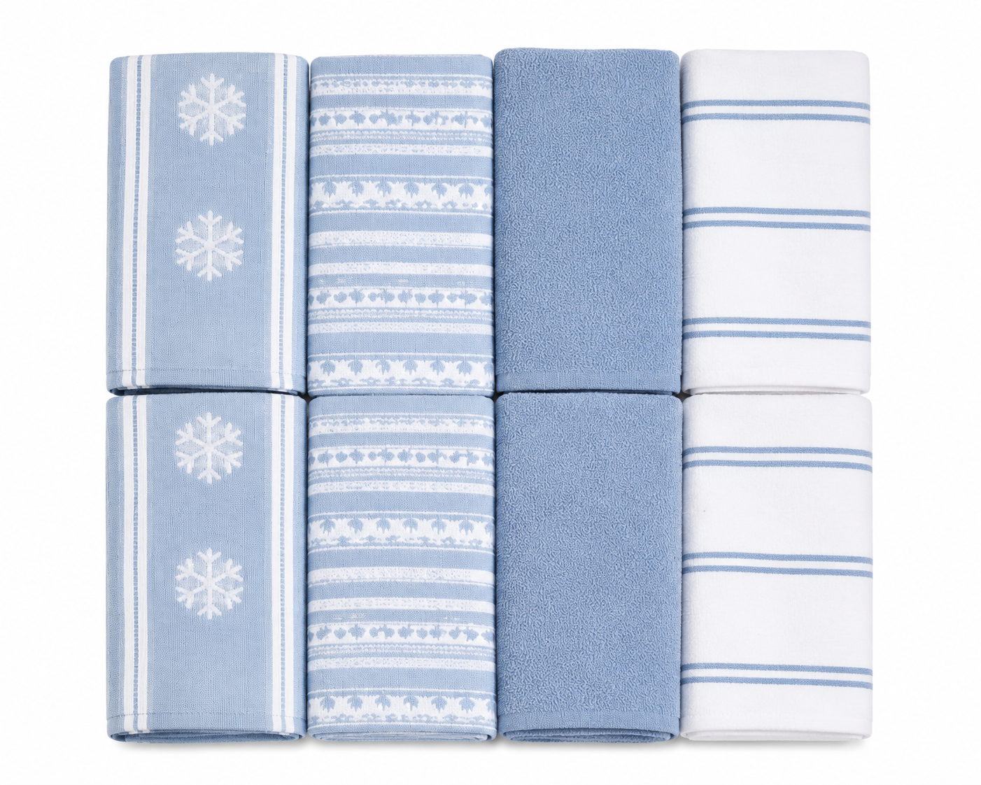 CARO Holiday Kitchen Towels, 100% Cotton, 18" x 28", 8 Count, Assorted Holiday Designs