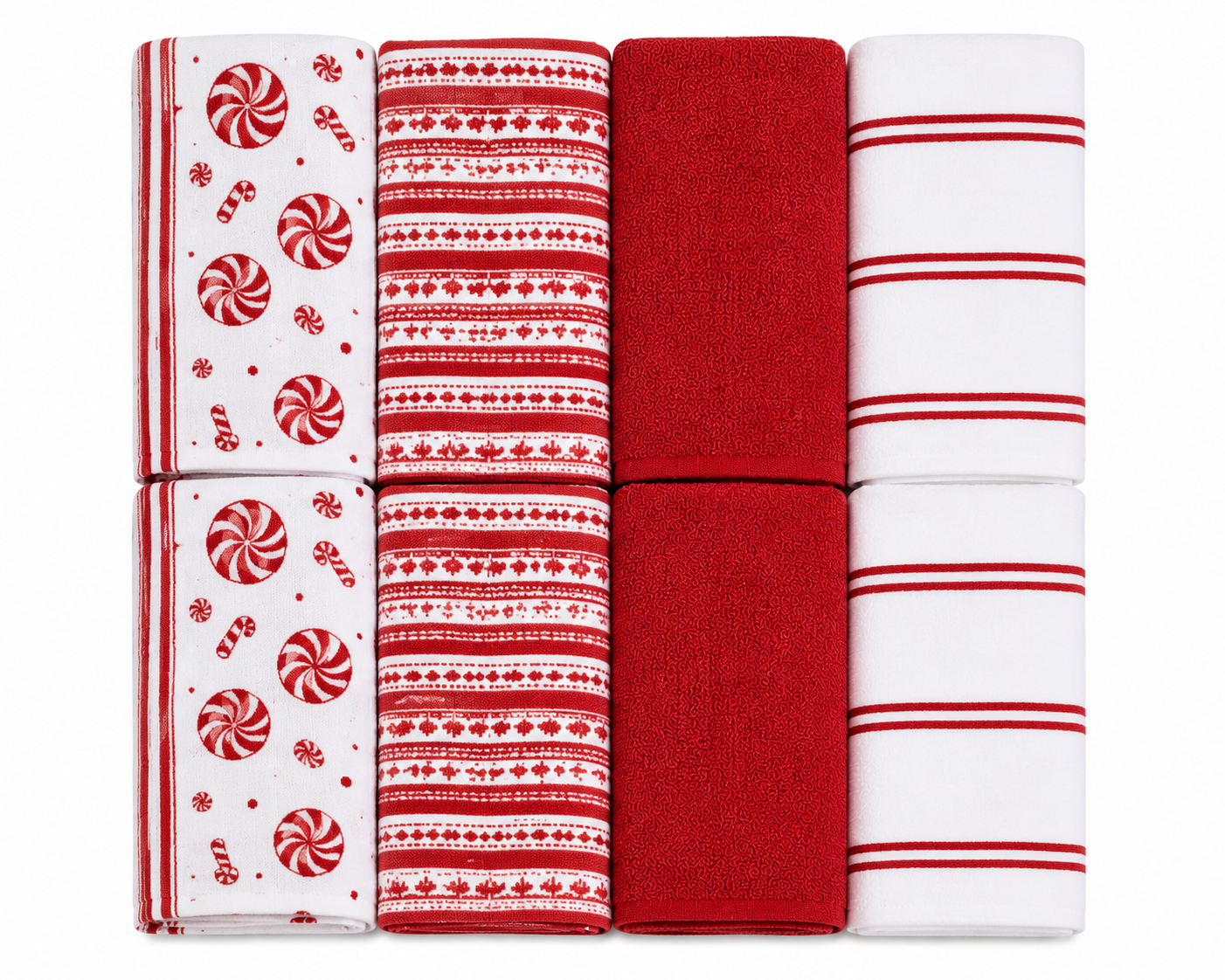 CARO Holiday Kitchen Towels, 100% Cotton, 18" x 28", 8 Count, Assorted Holiday Designs