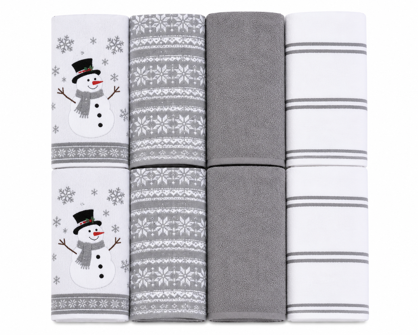 CARO Holiday Kitchen Towels, 100% Cotton, 18" x 28", 8 Count, Assorted Holiday Designs