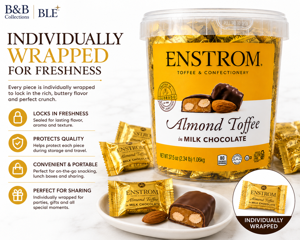 Enstrom Almond Toffee Petites in Milk Chocolate, Individually Wrapped, Certified Gluten Free, Pack of 1, 2, 3 or 4, 37.5 oz Each
