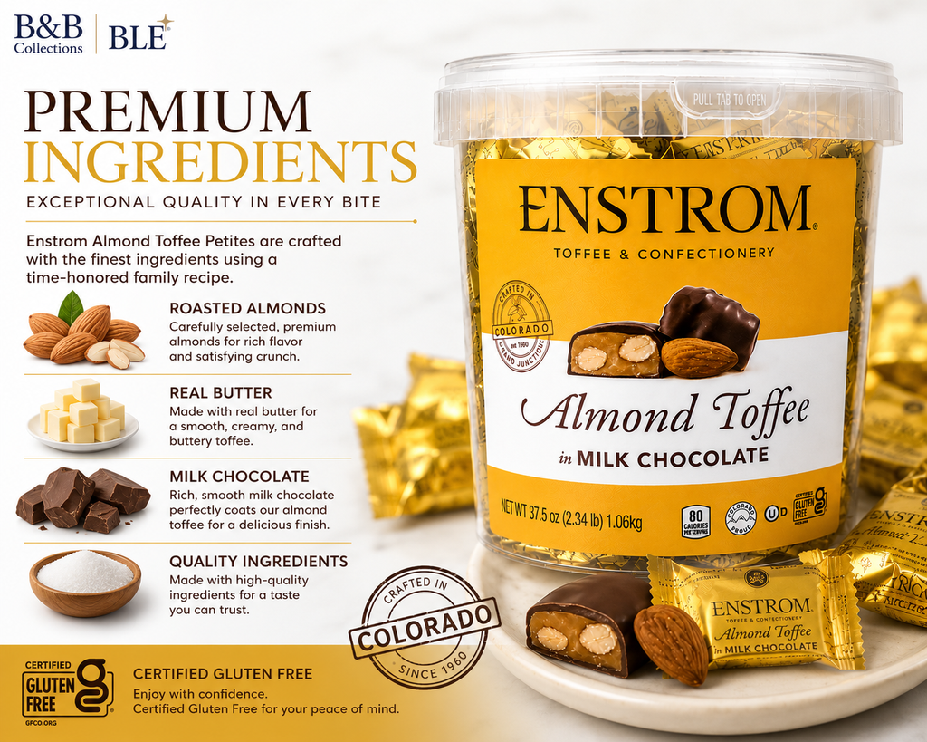 Enstrom Almond Toffee Petites in Milk Chocolate, Individually Wrapped, Certified Gluten Free, Pack of 1, 2, 3 or 4, 37.5 oz Each