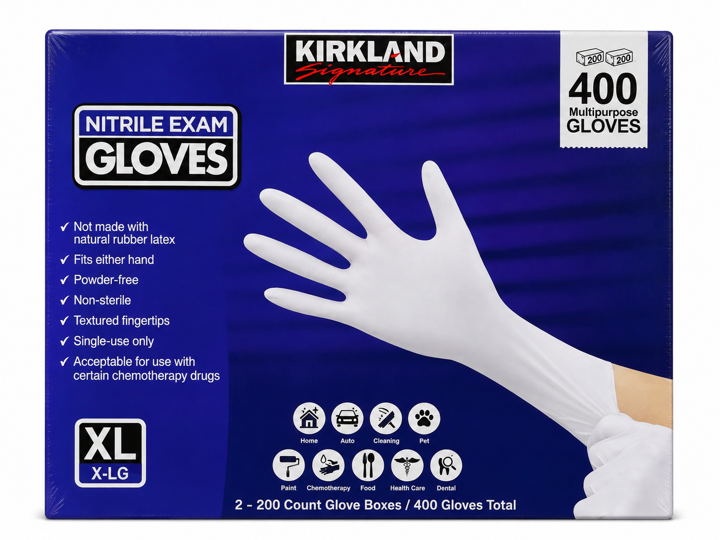Kirkland Signature Nitrile Exam Gloves, Powder-Free, 400 Count (2 x 200), Disposable Multipurpose Gloves, Available in Small, Medium, Large & X-Large