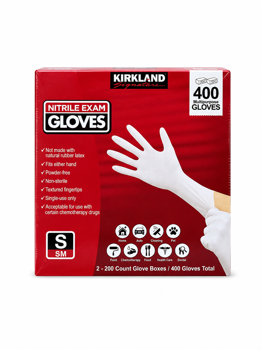 Kirkland Signature Nitrile Exam Gloves, Powder-Free, 400 Count (2 x 200), Disposable Multipurpose Gloves, Available in Small, Medium, Large & X-Large