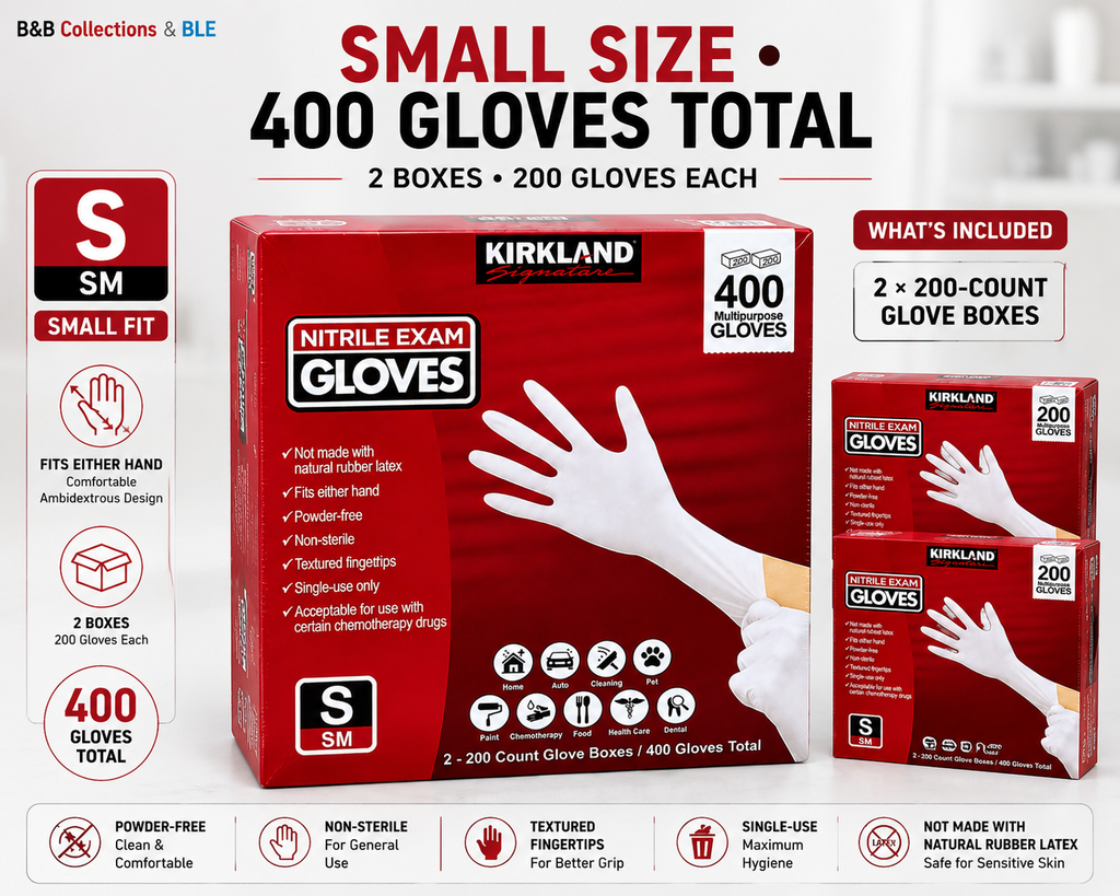 Kirkland Signature Nitrile Exam Gloves, Powder-Free, 400 Count (2 x 200), Disposable Multipurpose Gloves, Available in Small, Medium, Large & X-Large