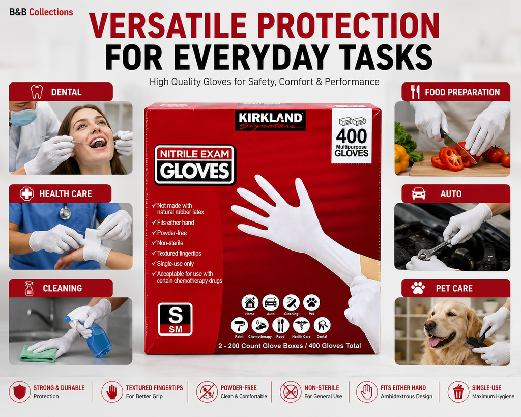 Kirkland Signature Nitrile Exam Gloves, Powder-Free, 400 Count (2 x 200), Disposable Multipurpose Gloves, Available in Small, Medium, Large & X-Large