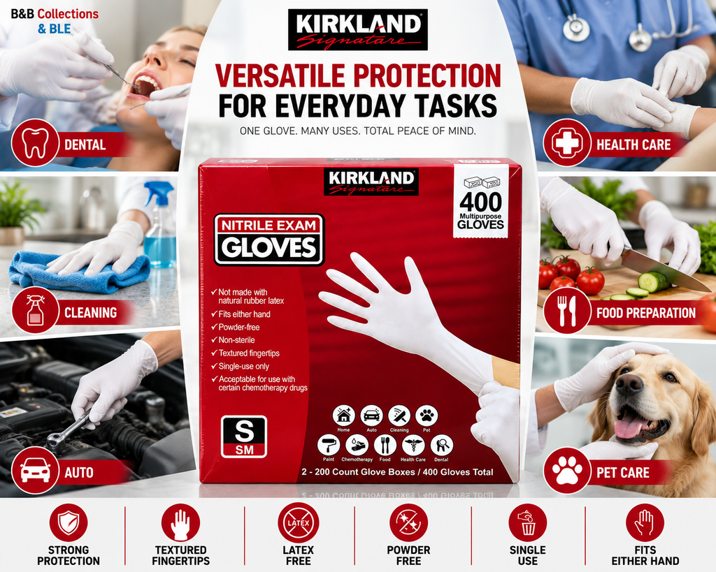 Kirkland Signature Nitrile Exam Gloves, Powder-Free, 400 Count (2 x 200), Disposable Multipurpose Gloves, Available in Small, Medium, Large & X-Large