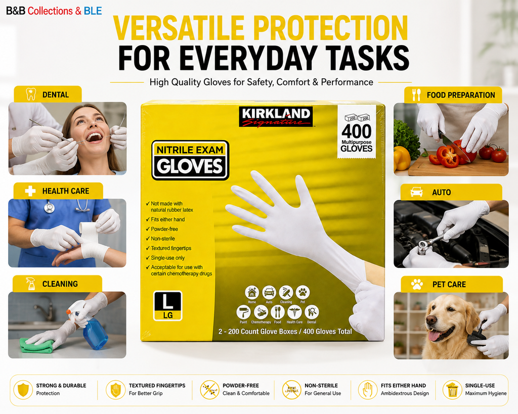 Kirkland Signature Nitrile Exam Gloves, Powder-Free, 400 Count (2 x 200), Disposable Multipurpose Gloves, Available in Small, Medium, Large & X-Large