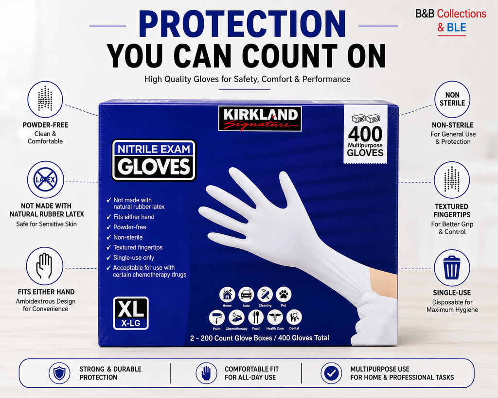 Kirkland Signature Nitrile Exam Gloves, Powder-Free, 400 Count (2 x 200), Disposable Multipurpose Gloves, Available in Small, Medium, Large & X-Large