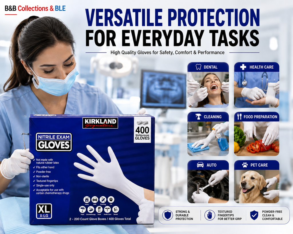 Kirkland Signature Nitrile Exam Gloves, Powder-Free, 400 Count (2 x 200), Disposable Multipurpose Gloves, Available in Small, Medium, Large & X-Large
