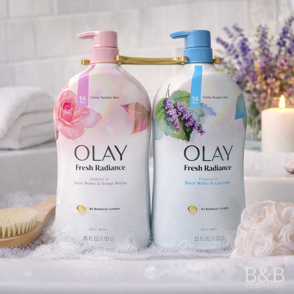 Olay Fresh Radiance Body Wash Twin Pack, Rose Water & Sweet Nectar + Birch Water & Lavender, 35 fl oz Each
