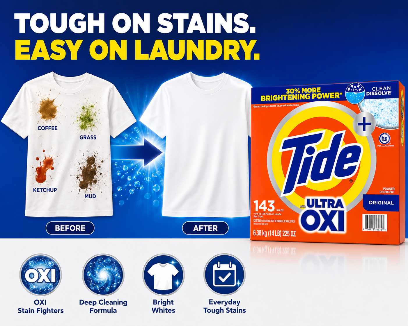 Tide Laundry Detergent Collection, Ultra OXI Powder & PODS, HE Compatible, Deep Stain & Odor Removal, Multiple Formulas, Scents & Sizes