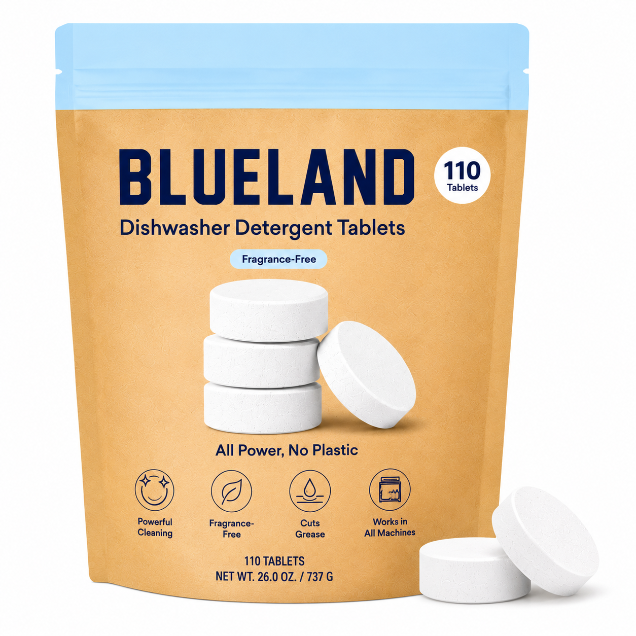 Blueland Plastic-Free Cleaning Tablets – Laundry Detergent Tablets (130 Count), Dishwasher Detergent Tablets (110 Count) or Toilet Bowl Cleaner Tablets (30 Count) | Choose Your Formula