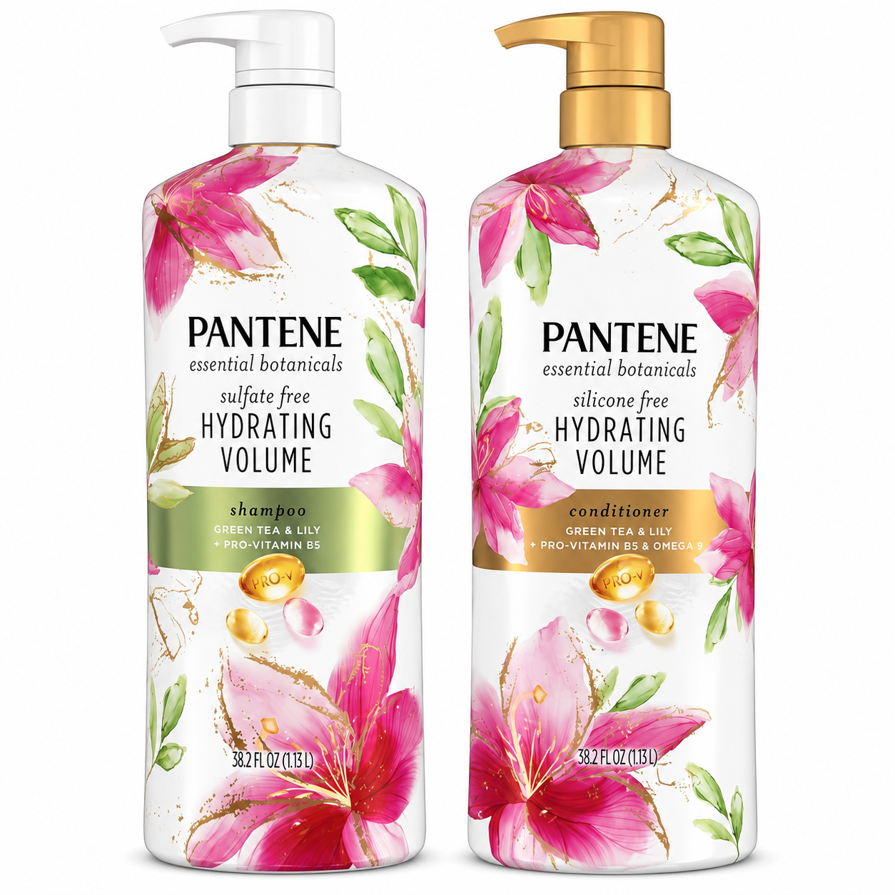 Pantene Shampoo & Conditioner Set, 38.2 fl oz Pump Bottles (2-Pack) – Choose Your Formula