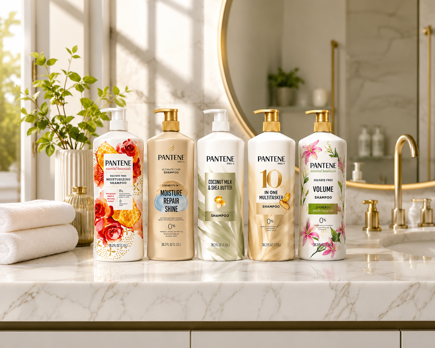 Pantene Shampoo & Conditioner Set, 38.2 fl oz Pump Bottles (2-Pack) – Choose Your Formula