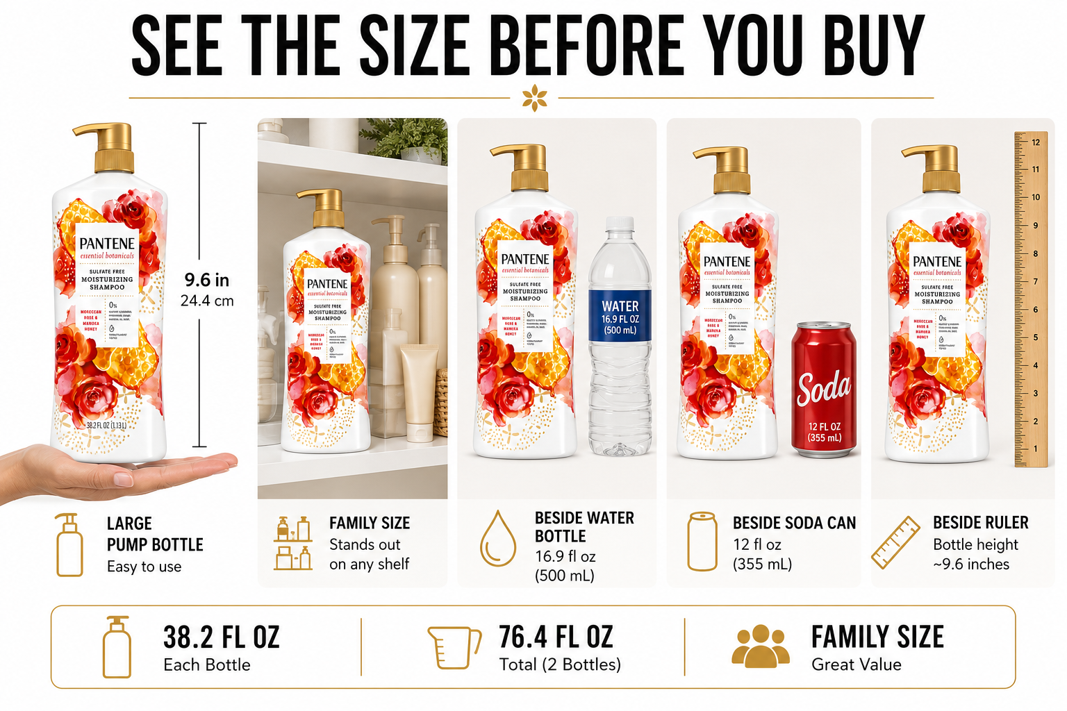 Pantene Shampoo & Conditioner Set, 38.2 fl oz Pump Bottles (2-Pack) – Choose Your Formula
