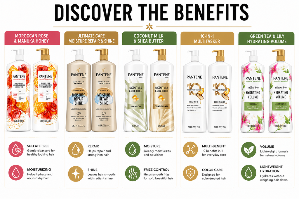 Pantene Shampoo & Conditioner Set, 38.2 fl oz Pump Bottles (2-Pack) – Choose Your Formula