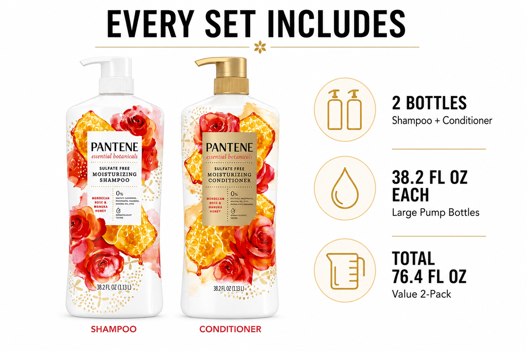 Pantene Shampoo & Conditioner Set, 38.2 fl oz Pump Bottles (2-Pack) – Choose Your Formula