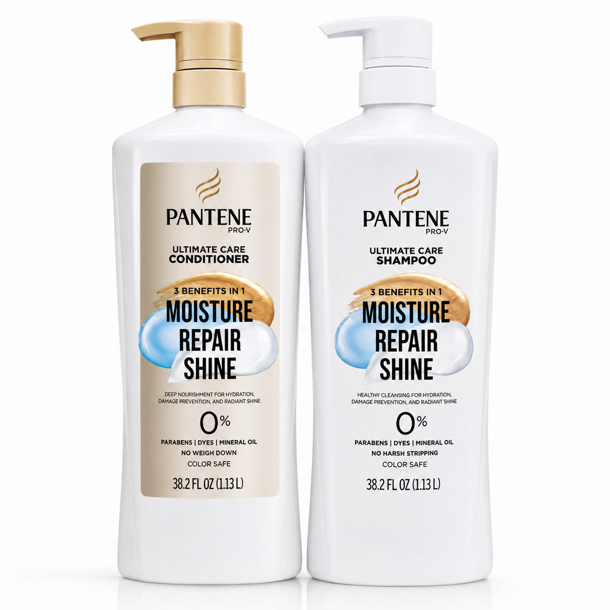 Pantene Shampoo & Conditioner Set, 38.2 fl oz Pump Bottles (2-Pack) – Choose Your Formula