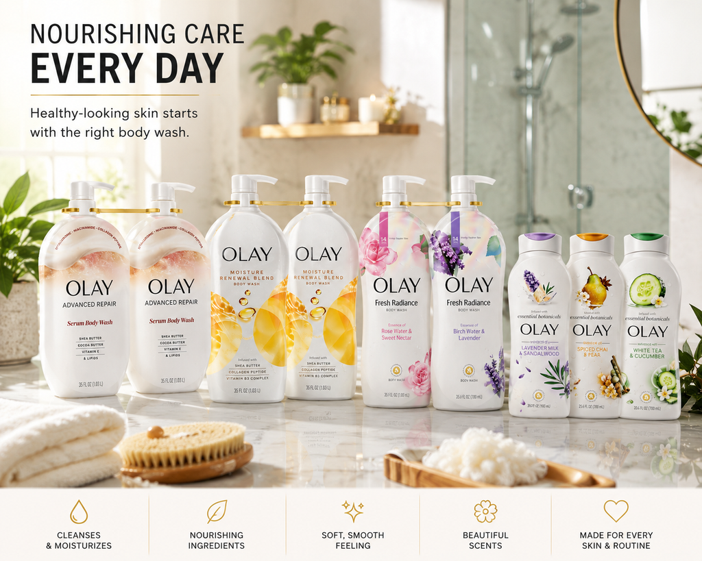Olay Body Wash Variety Pack, Moisture Renewal Blend, Advanced Repair Serum & Essential Botanicals, Pump & Bottle Formulas, Multiple Scents and Sizes